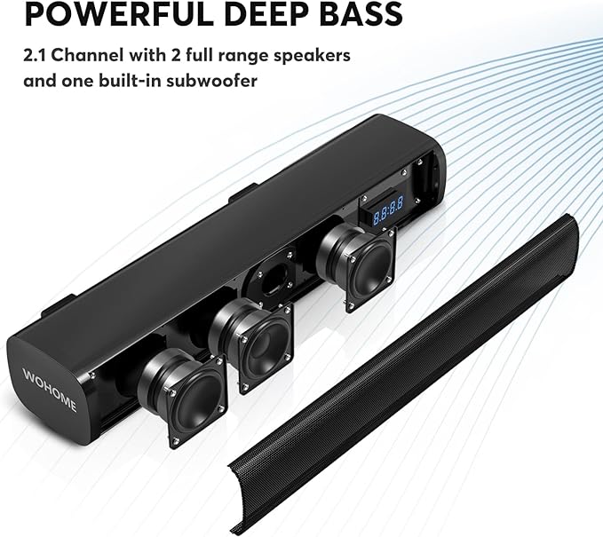 Wohome 2.1 Sound Bars for TV, Built-in Subwoofer, 6 Levels Voice Enhancement, 16 Inches TV Soundbar Speakers with Bluetooth 5.3/Optical/AUX/USB Connection, Wall Mount, 3 EQ Modes, S100