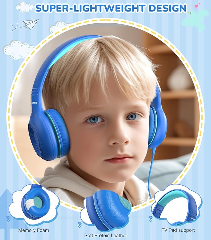 Upgrade USB Type C Kids Headphones, Wired Headphones for Kids with Microphone for Boys Girls, Adjustable 85dB/94dB Volume Limited (Navy/Blue)