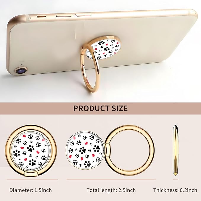 Cell Phone Ring Holder, Cute Metal Phone Grip Stand Finger Ring Kickstand, Flexible 360°Rotation Phone Tablet Case Accessories Compatible with Most Phones Cute Dog Paws
