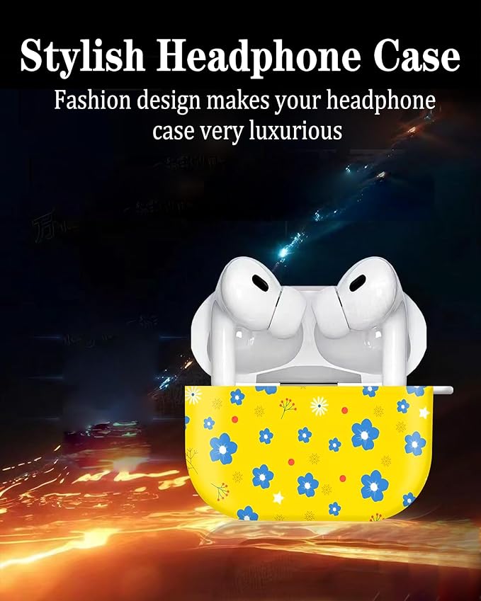 Cute Hard Case Compatible with AirPods Pro 2nd/1st Generation, Protective Cover with Golden Keychain, Fits 2023/2022/2019 Models, for Women, Girls, and Men(Cute Yellow Flower)