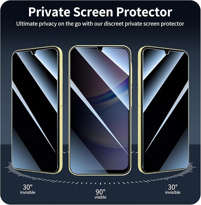Privacy Screen Protector for Samsung A15/A25/A34/A24, Anti-Spy Tempered Glass, Double Shatterproof 9H Hardness, Dark Privacy Protection, Anti-Scratch Impact Resistant Case-Friendly Screen Guard - 3 Pack