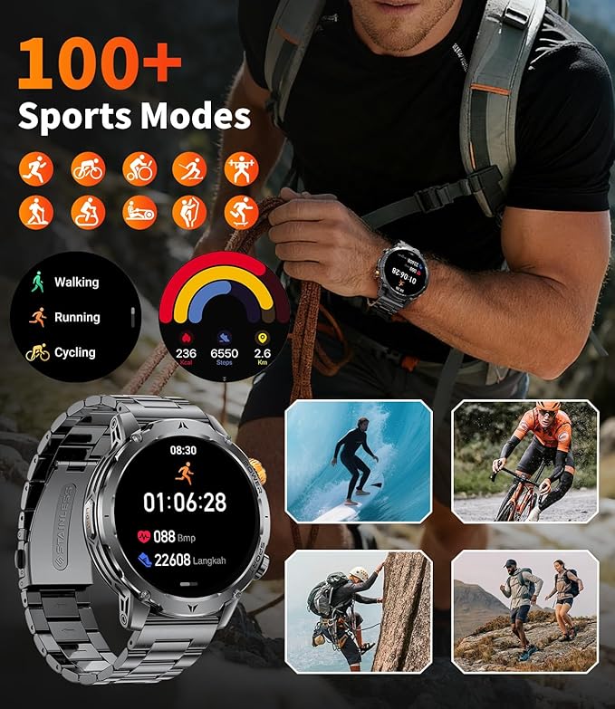 LIGE Smart Watches for Men,1.7" Smartwatch with 1000mah Battery,Flashlight,Bluetooth Call,100+ Sports Modes,Health Tracker,IP68 Waterproof,Smart Watch for Android iOS(3 Straps 2 Chargers)