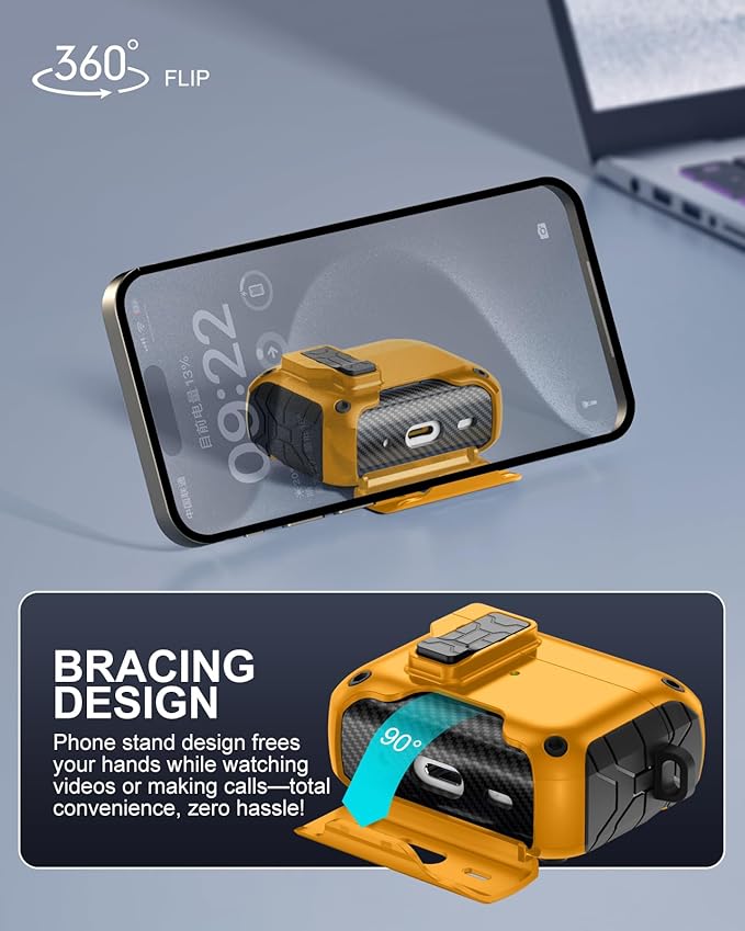 Lerobo for AirPods Pro 2 Case Cover, Compatible with AirPod Pro Case 1st/2nd Generation (2023 2022 2019), Protective Cover with Magnetic Automatic Lock & Phone Stand, Compatible with Magsafe, Yellow