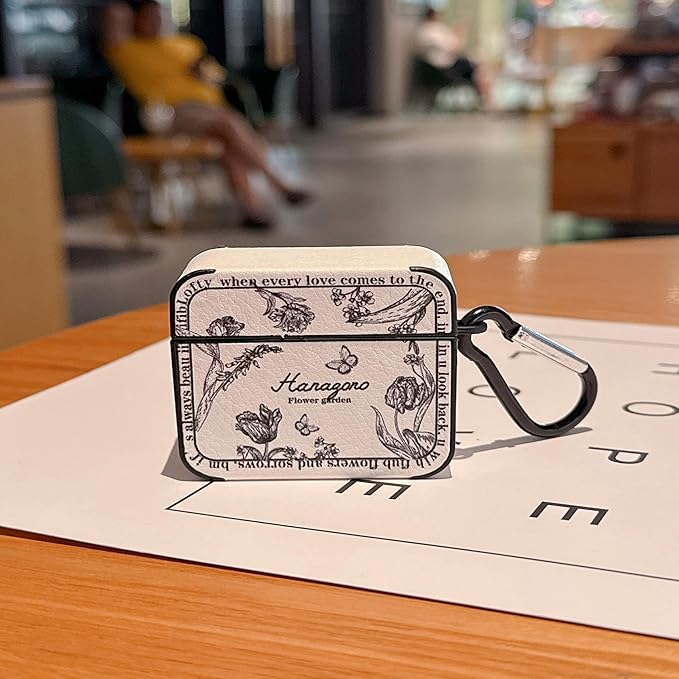 for AirPod Pro 3 Case 2025 for Women Girls Cute Flower Design with Keychain PU Leather Squre Shockproof Protective Cover Compatible with AirPods Pro 3rd Gen Case (Retro Rose White)
