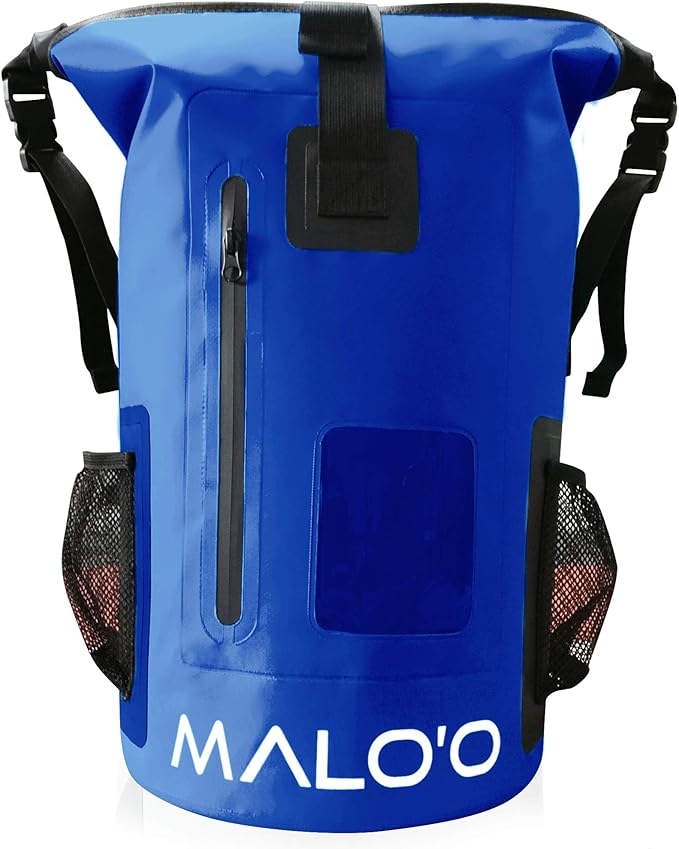 Malo?™o DryPack 30L Waterproof Backpack, Roll-Top Dry Bag Backpack with Padded Straps, Floating Design for Beach, Kayaking, Fishing, Boating, Travel, and Water Sports, Dark Blue