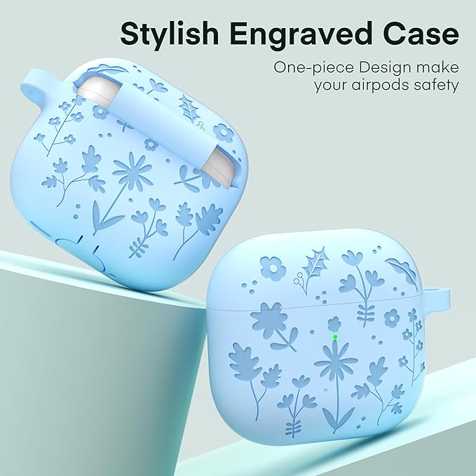 Maxjoy for AirPods 4 Case, Engraved Silicone Cute AirPod 4 Case for Women Men Protective iPod 4 Cover with Keychain Cleaning Kit for AirPod 4th Generation Cover 2024, Blue