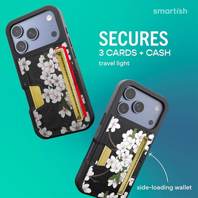 Smartish® iPhone 17 Pro Wallet Case - Wallet Slayer Vol. 2 [Slim + Protective] Credit Card Holder w/Kickstand - Drop Tested Hidden Card Slot Cover for Apple iPhone 17 Pro - Very Cherry Blossom