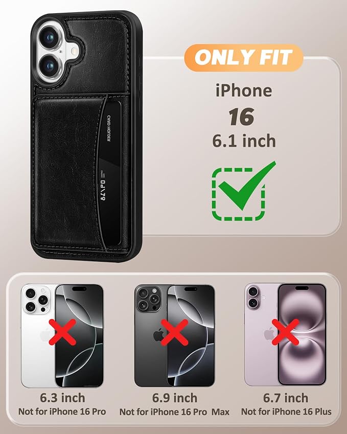 for iPhone 16 Wallet Case - Fits 4 Card Slots, Compatible with MagSafe for Women Aesthetic Durable PU Leather Credit Card Holder Kickstand Phone Cover for Apple 16, Black