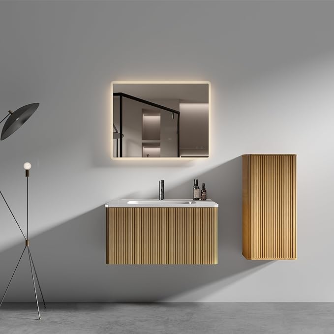Bathroom Vanity with Sink,Large Storage Wall Mounted Floating Bathroom Vanity with Overflow for Modern Bathroom, One-Piece Sink Basin Minimalist Bathroom Sink Cabinet