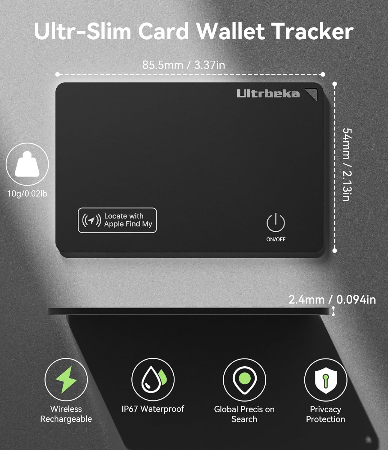 Ultra-Thin Wallet Tracker Card IP68 Waterproof Bluetooth Finder Apple Find My Compatible Wireless Charging iOS