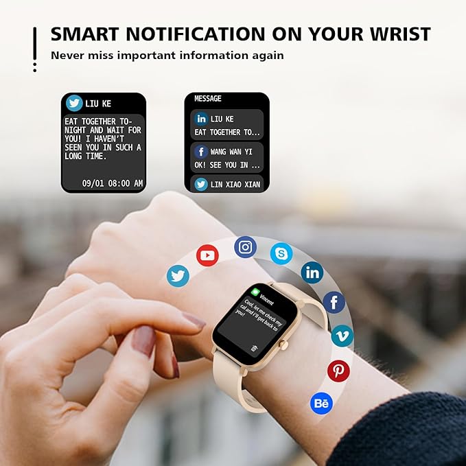 Smart Watch for Men Women SmartWatch 1.83" for iPhone Samsung Android Phone Compatible, Fitness Tracker Watch with Pedometer, Heart Rate/Sleep Monitor, Blood Oxygen, IP68 Waterproof (Gold)