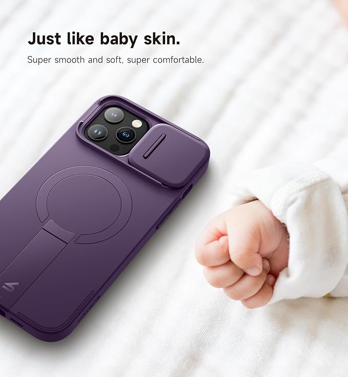 SURITCH for iPhone 13 Pro Max/12 Pro Max Case with Magnetic Camera Slide Cover and Adjustable Kickstand, Compatible with MagSafe, Shockproof Bumper Case Slim Protective Cover 6.7 Inch, Dark Purple