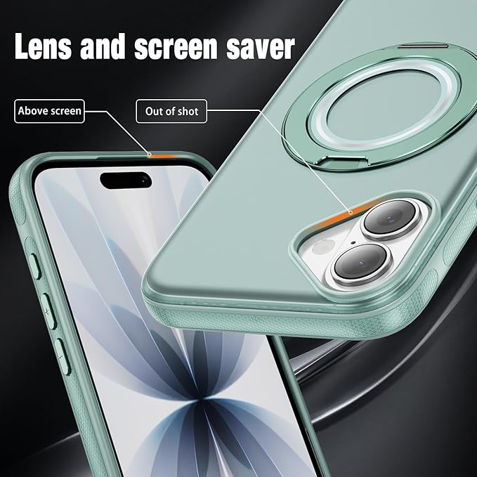 for iPhone 17 Case [Compatible with Magsafe] [15 FT Military Grade Drop Protection] with Screen Protector & Lens Protector,Shockproof Kickstand Phone Case for iPhone 17 (Green)