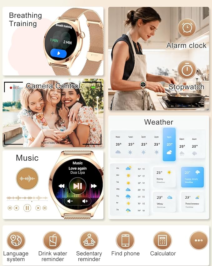 Smart Watches for Women, 1.27" TFT Touchscreen Smartwatch Answer/Make Call, Activity Fitness Trackers with 120+ Sports/HR/Sleep/SpO2 Monitor, IP68 Waterproof for Android iOS (Rose Gold)