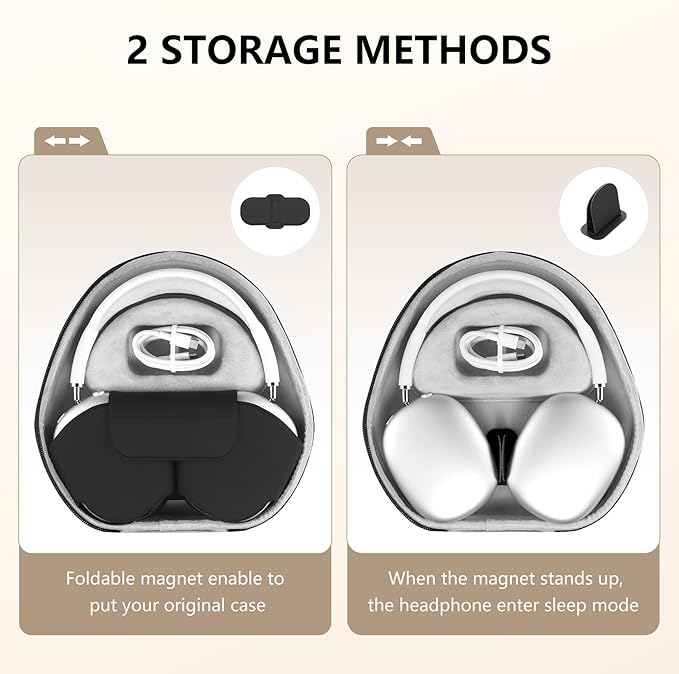 Maxjoy for AirPods Max Case [Shockproof & Dustproof] - Premium PU Leather & EVA Hybrid Hard Protective Cover, Travel Carrying Case with Storage for Apple AirPods Max Headphones (Black)