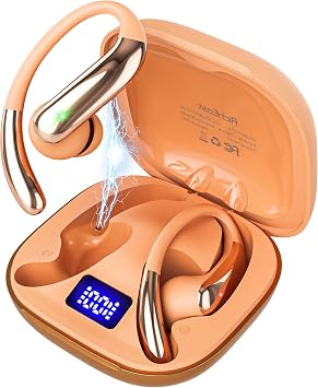 AI Translation Earbuds Real Time 4-in-1 Translation Headphones 50H Playtime Translating Device Audifonos Traductores Inglés Español for Face-to-Face & Travel Business Tangerine