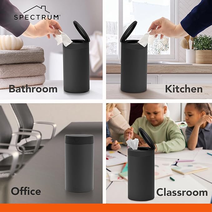 Spectrum Disinfecting Wipes Container Refillable Stainless Steel Wipe Holder for Bathroom Kitchen School Classroom, Reuseable Push Button Wet Wipe Dispenser for Disinfect Cleaning Countertop, Black