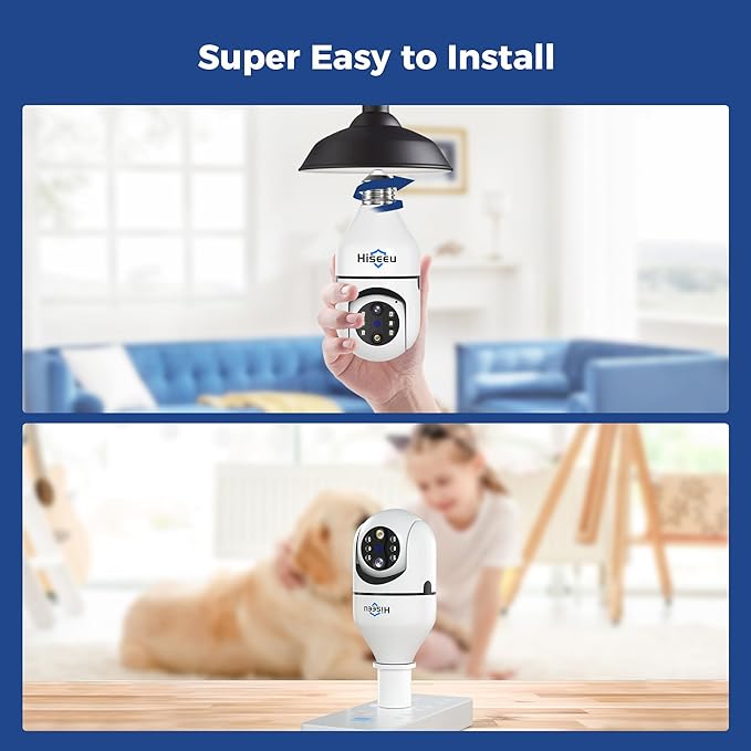 Hiseeu Light Bulb Security Camera Wireless WiFi 5G 2.4GHz,10X Zoom PTZ Light Socket Security Camera for Home, 2-Way-Audio, Auto Tracking Alarm, 3MP Color Night Vision, SD Cloud Storage
