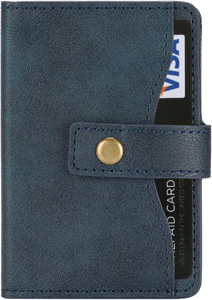 Ultra-Thin Magnetic Wallet Card Holder for iPhone and All MagSafe Protective Cases，Premium PU leather, powerful magnetic closure, stand function, 6 card slots (Blue)