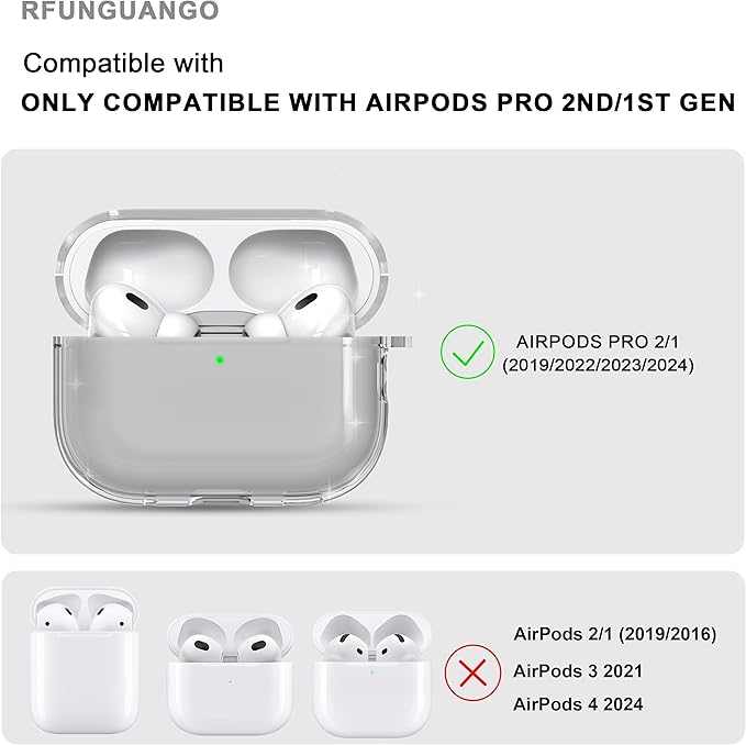 RFUNGUANGO AirPods Pro Case Clear, Soft TPU Transparent with Cleaning Kit & Keychain, Compatible with Magsafe, Compatible Apple AirPods Pro 2nd/1st Generation Protective Case, Black