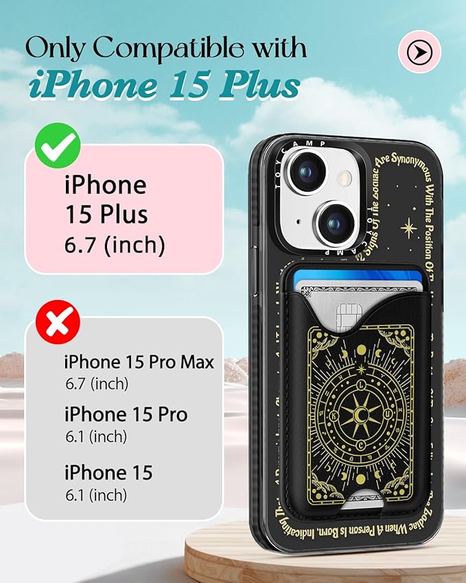 Toycamp for iPhone 15 Plus Case - Compatible with Magsafe Credit Card Holder Wallet Magnetic Cute Women Teen Girls Kawaii Girly Unique Stars Design Phone Cover for Apple 15 Plus 6.7"