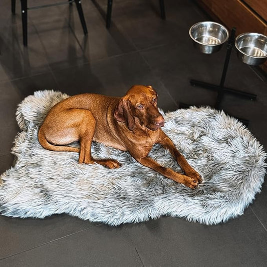 IHAPPYDOG Luxury Faux Fur Orthopedic Dog Bed, Memory Foam Dog Bed for Small, Medium, Large and XL Pets, Fluffy Pet Bed with Waterproof and Washable Cover (Grey, 60"x35")