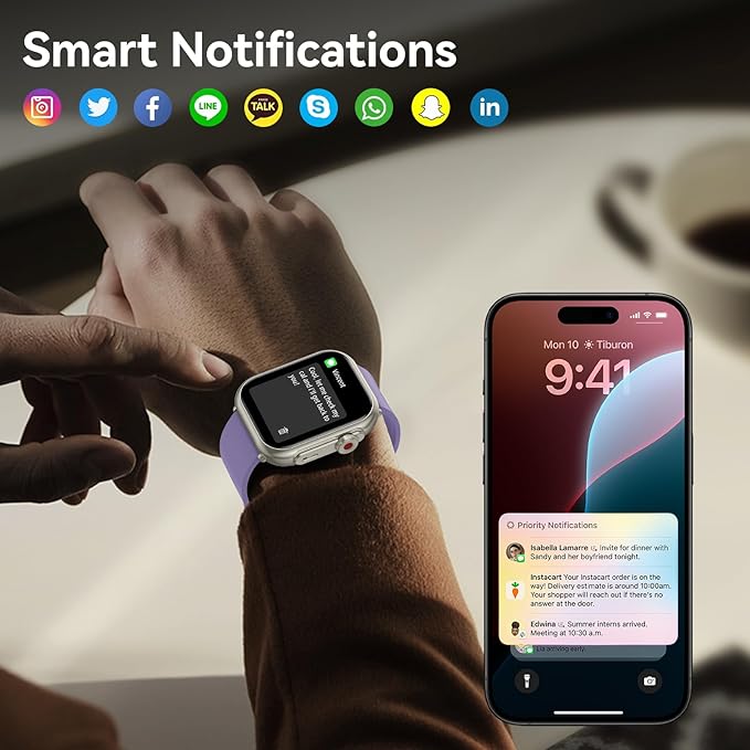 Smart Watch for Men Women, 1.85" HD Fitness Tracker (Answer/Make Call), 1000 mAh Battery, 120+ Sport Modes, 24/7 Heart Rate/Sleep Monitor Fitness Watch, IP68 Waterproof, Smartwatch (Purple)