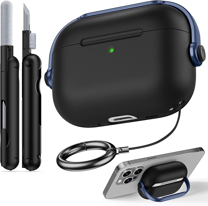 for Airpods Pro 3 Case,Safety Lock Cases for Apple Airpod Pro 3 (2025) with Cleaner Kit, Drop Protection Air pods Pro3 Case Cover for Men for Women with Keychain,Black+Blue