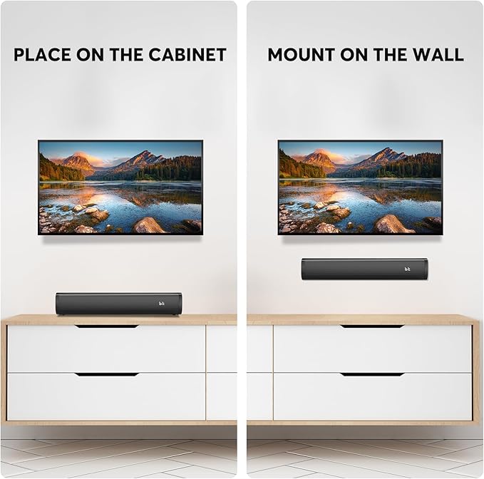 Wohome 2.1 Sound Bars for TV, Built-in Subwoofer, 6 Levels Voice Enhancement, 16 Inches TV Soundbar Speakers with Bluetooth 5.3/Optical/AUX/USB Connection, Wall Mount, 3 EQ Modes, S100