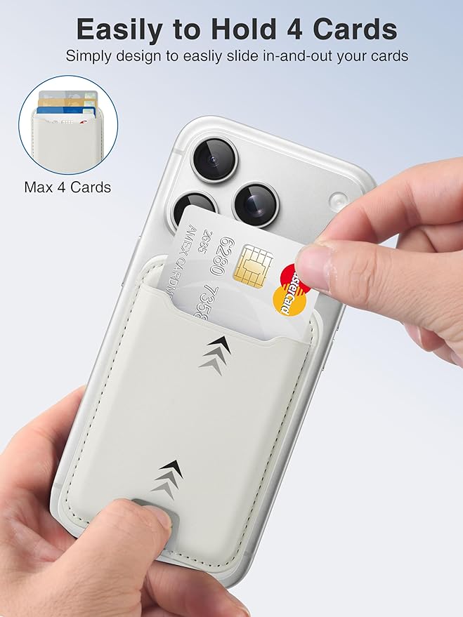 TopMade for Magsafe Wallet, Strongest Magnetic Card Holder for iPhone 17, iPhone 16/15/14/13/12 Series, Leather Magnetic Phone Wallet with Powerful Magnets, RFID Blocking, Fit 4 Cards, Milky White