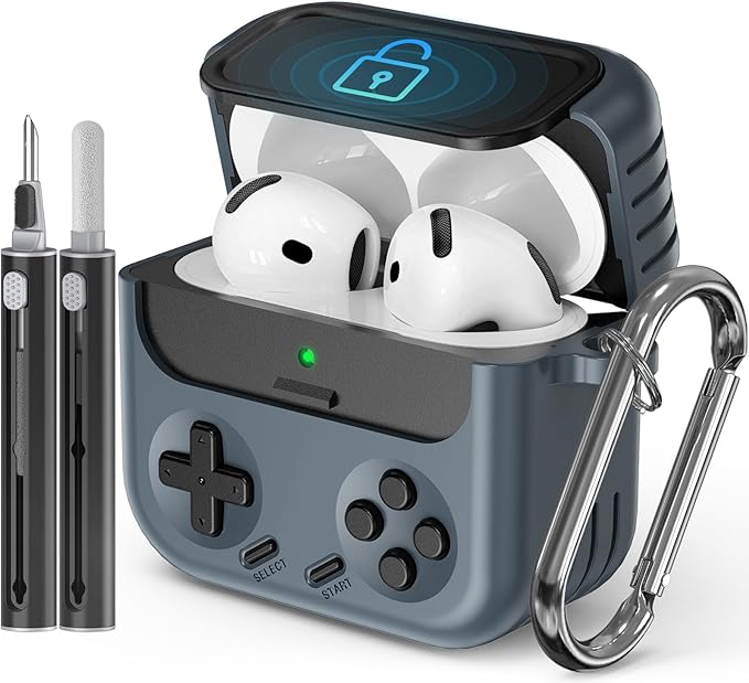 Inesore for Airpods 4 Case with Lock,Compatible with Airpods 4 with Active Noise Cancellation Cases,Classic Cool Funny Game Console Air pods4 Case Cover for Men Boy with Cleaner Kit(Black)