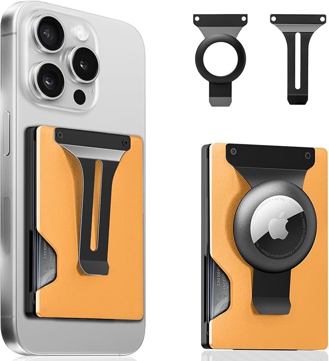 Magnetic Phone Wallet with Apple MagSafe - Metal Card Holder with AirTag Holder, RFID Blocking & Money Clip Mag Safe Wallet for iPhone 16 15 14 13 12 Pro Max/Pro/Plus/Mini