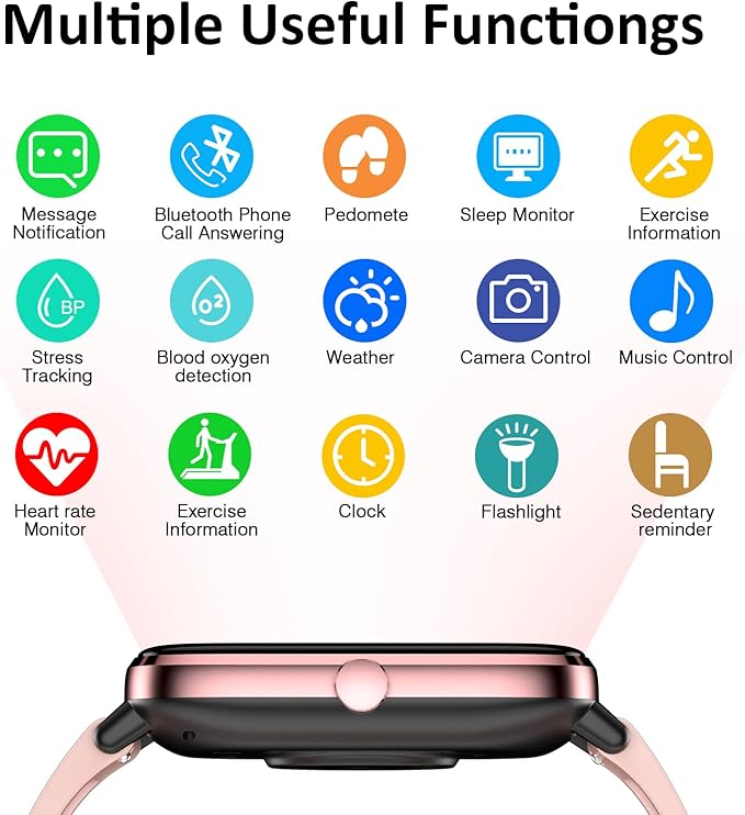 Smart Watch for Women (Answer/Make Calls) Compatible with iPhone/Android Phones - 1.9" HD Screen Fitness Tracker : Heart Rate/Sleep Monitor/Pedometer/Calories, Multiple Sports Tracker Watch Waterproof