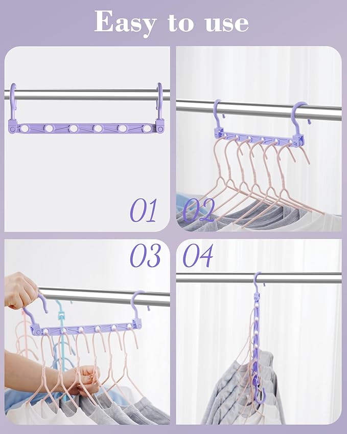 Space Saving Hangers for Clothes, 8 Pack Magic Hangers with 6 Holes and 360° Swivel Hook, Hanger Hooks Space Saver for Closet Organizers and Storage, Dorm Room Essentials for Girls, Colorful