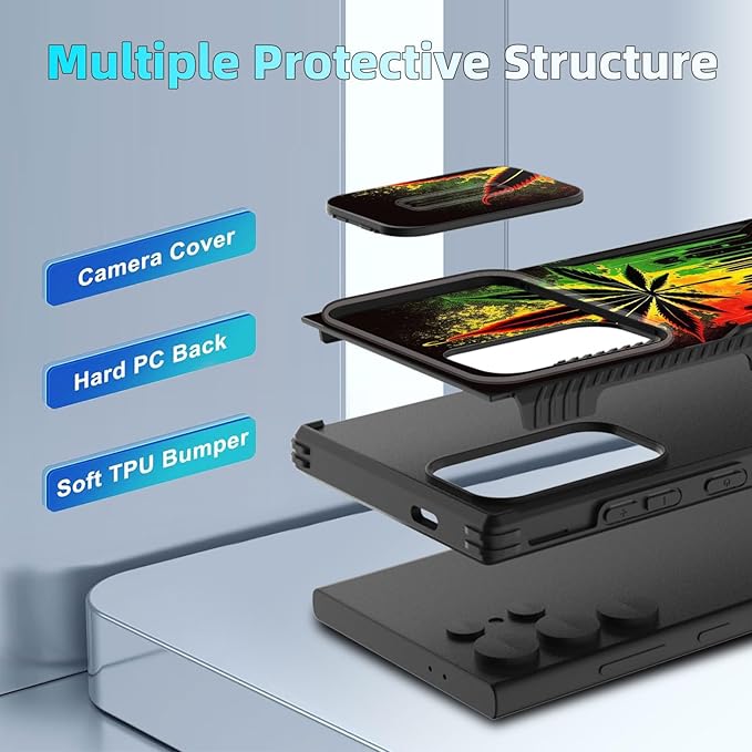 for Galaxy S26 Ultra Case Built in Slide Camera Lens Cover,Heavy Duty Shockproof Protection Dual Layer Case for Samsung Galaxy S26 Ultra 6.9" 2026,Marijuana Leaf Weed