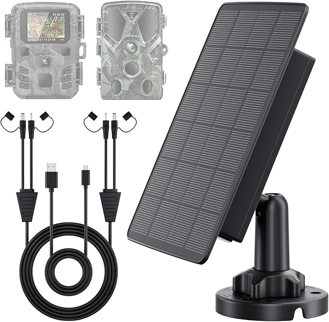 Solar Panel for Trail Cameras, 5000mAh Solar Battery Charger Kit with 12V 1A & 6V 1.5A Dual Output, Built-in Lithium Battery | IP65 Waterproof, Compatible with Bushnell, Stealth Cam, Wildgame