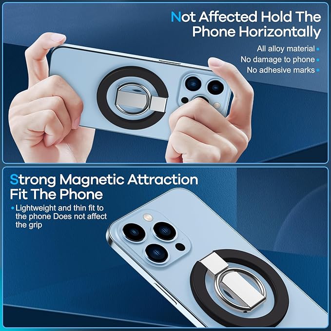 Magnetic Phone Ring Holder for MagSafe, Magnet Finger Ring Grip Stand Holder, Compatible with iPhone, and Smartphones, MagSafe Accessories-Black