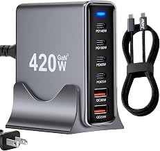 420W USB C Fast Charger Block, PD 3.1 140W USB C Charging Station, GaN Ⅲ Multi-Port PD PPS Fast Charging Station for Multiple Devices,Laptop Wall Charger Compatible with MacBook iPad iPhone 17/16 etc