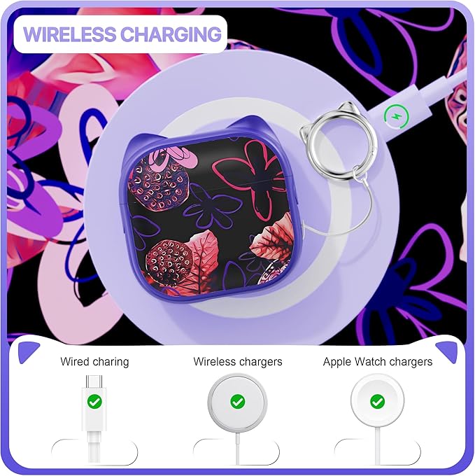 RFUNGUANGO AirPods 4 Case for Women Girly Cat Case with Lock, Phone Stand, Keychain & Cleaner Kit, Compatible with Apple Airpods 4th Generation Case Cover, Purple Lotus