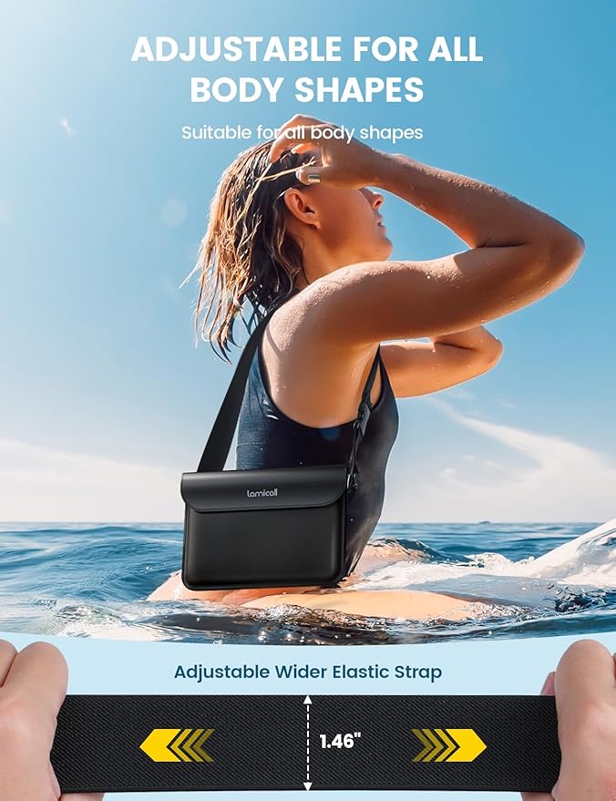 Lamicall Waterproof Fanny Pack Pouch - [2Pack] [2026 Elastic Waist Strap] IPX8 Dry Bags Water Proof Pouch for Swimming, Beach, Kayaking, Cruise Ship Essentials, 8.7” for iPhone 17 16 15 Pro Max Air