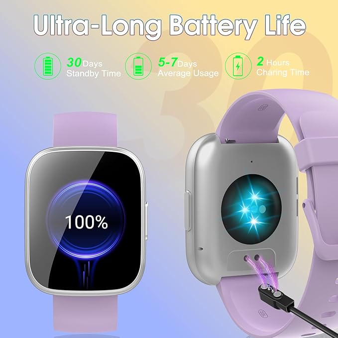 Smart Watches for Men Women, 1.95" HD Touchscreen Fitness Tracker with Bluetooth Calls, IP68 Waterproof, 120+ Sport Modes, 7-Day Battery, 24/7 Heart Rate & Sleep Monitor for Android iOS (Purple)
