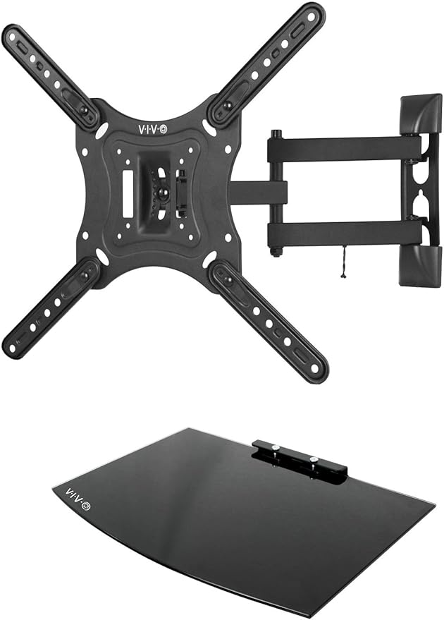 VIVO 23 to 55 inch Screen TV Wall Mount with Adjustable Tilt and Entertainment Shelf, Floating AV, DVD Shelving, Black, Mount-VWSF1