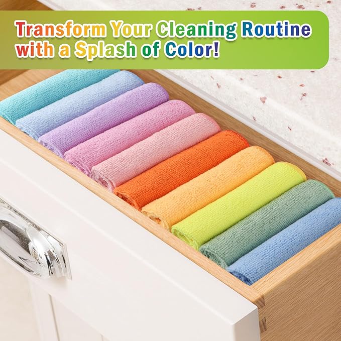 AIDEA Microfiber Cleaning Cloth, 20PK, Colorful Lint-Free Vibrant Cleaning Rags, Microfiber Towels for Cars, Kitchen Cloth, Dusting Cloth for Home, Window, Cleaning Supplies, 11.5"×11.5"