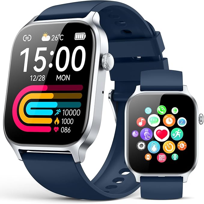 Smart Watches for Women Men, Fitness Tracker Watch with 110 Sports Modes, Step Counter/Sleep Monitor/Pedometer, IP68 Waterproof, Bluetooth Call & Music Control Smartwatch for iPhone/Android,Blue
