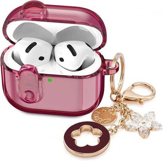 (with Safety Lock) Clear Case Compatible with Cute Apple Airpods 4 Cases 2024 Women, VISOOM Soft TPU Transparency Air pods 4 Gen Case iPods 4 Earbuds Case Girl Bling Keychain for Airpod iPod 4th Gen