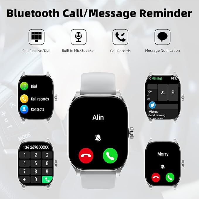 Smart Watch (Answer/Make Call), 2.01" Smartwatch for Android Phones and iPhone with Heart Rate,Sleep Monitor,Pedometer, 100+Sports Fitness Watch, IP68 Waterproof Fitness Tracker for Men Women