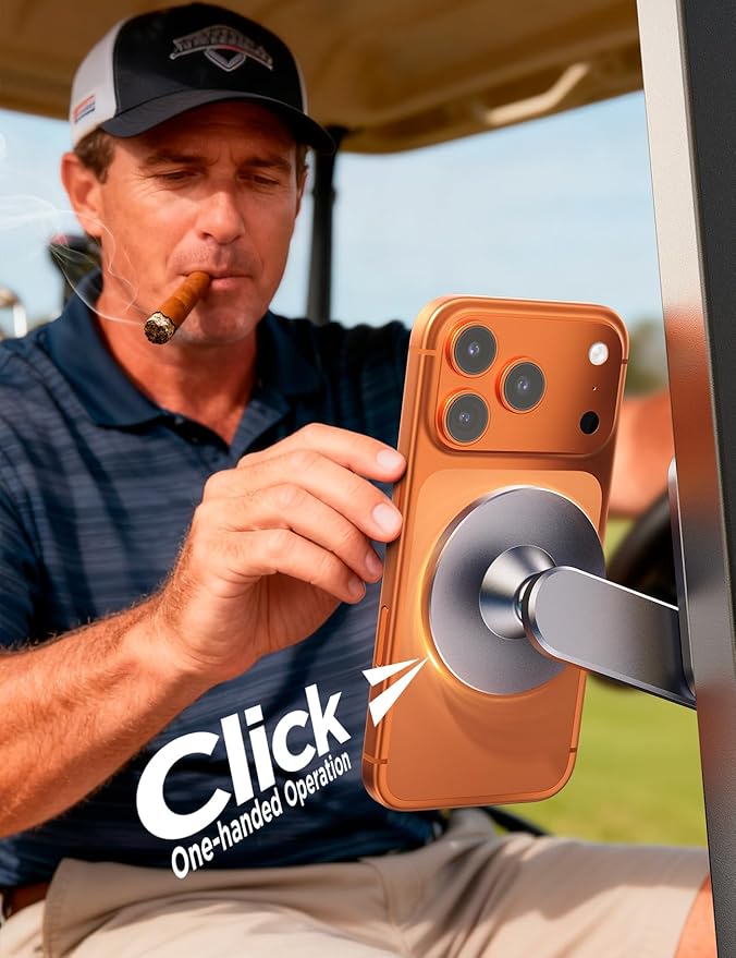 Magnetic Golf Cart Phone Holder: [One Hand 360° Adjustable & 36X Strong Magnets] Golf Cart Phone Holder for iPhone 17-12, Golf Accessories Gifts for Men Dad Husband,Fits EZGO Yamaha Club Car Iron Gray