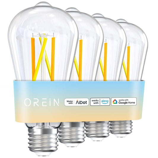 OREiN Smart Edison Light Bulbs, 2.4 Ghz Wi-Fi ST19(58) Vintage Light Bulbs E26, 800LM Dimmable via app, 2700-6500K Tunable, Smart LED Filament Bulb Works with Alexa/Google Home, 60W Equivalent 4Pack