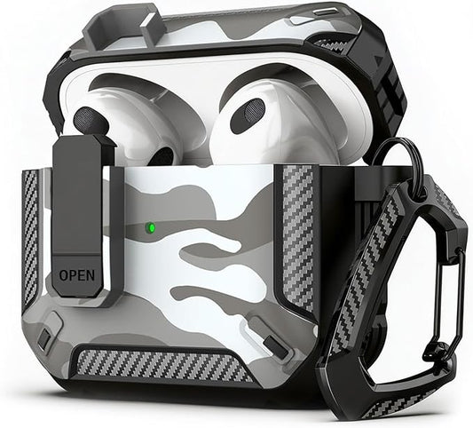 for AirPods Pro 3 Case, Secure Lock Cases Cover with Carabiner Compatible with Airpods Pro 3rd Generation Case, Full Body Shockproof Protective AirPod Case for Men Women(Camouflage Gray)
