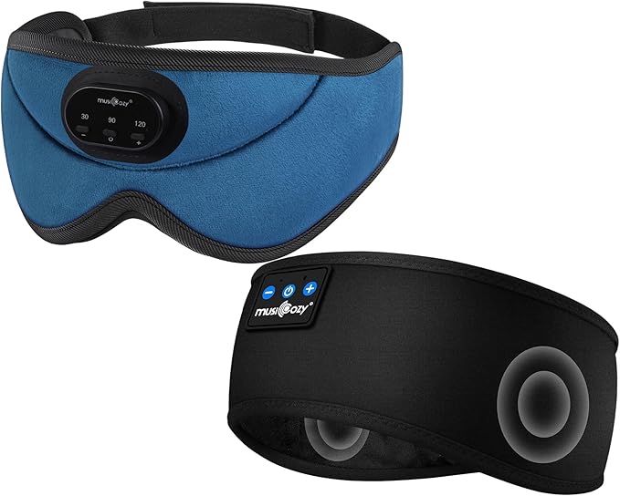 MUSICOZY 3D Bluetooth Sleep Mask with Headphones and Timer, Wireless Sleep Headphones for Side Sleepers, Eye Mask with Bluetooth Headphone, 2 Packs